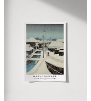 Çerçevesiz Poster Hasui Kawase Terashima Köyü'nde Akşam Karı (Çok Renkli)