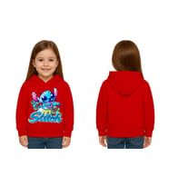 Unisex Stitch Baskılı Çocuk Swaetshirt  Baskılı Kapüşonlu 3 İplik Şardonlu (Kırmızı)