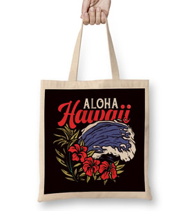 Aloha Vacation Hawaii Island Ocean Wave Surf Beach Hibiscus Bez Çanta Uzun Saplı