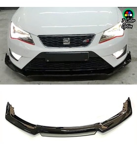 Seat Leon Fr Gri Renkli Şeritli Dilli Ön Lip 4 Prç Parlak Siyah ABS