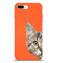 Apple iPhone 8 Plus Uyumlu Lansman Kılıf Catface Tasarımlı İçi Kadife Kapak-Turuncu (Şeffaf)