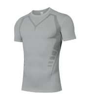 Ghassy Co. Erkek Ultra Esnek Koşu Egzersiz Hızlı Kuruma Nefes Alabilen Kısa Kollu Spor T-shirt (Açık Gri)