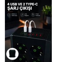 8'li Dikey Çoklu Priz 4 USB 2 Type-C Akım Korumalı Anahtarlı Priz