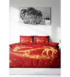 Yılbaşı Çift Kişilik Nevresim ( Lastikli Çarşaflı ) %100 Pamuk Saten Gold Deers