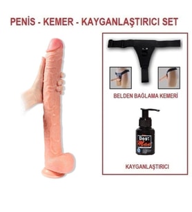 OdinsShop 43 cm Belden Bağlamalı Realistik Penis Gerçekçi Damarlı Dev Dildo Set