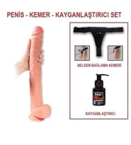 OdinsShop 43 cm Belden Bağlamalı Realistik Penis Gerçekçi Damarlı Dev Dildo Set