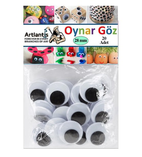 Oynar Göz Siyah 28 mm 20 li 1 Paket Oynayan Göz 28mm Hobi Tasarım Anasınıfı Kreş Etkinlik Elişi 