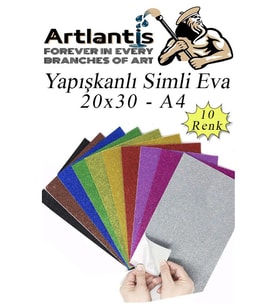 Simli Yapışkanlı Eva A4 20x30 cm 10 Renk 1 Paket Simli Yapışkanlı Eva Süngeri 10'lu Okul Kreş Anasınıfı Elişi Etkinlikleri