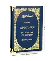 50 ADET - İsim Baskılı Ciltli Yasin Kitabı - Çanta Boy - Lacivert - 128 Sayfa - Mevlit Hediyeliği
