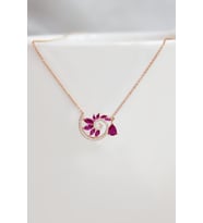 925 Ayar Gümüş Damla Pembe Taşlı Spiral Snail Tasarım Kolye (Rose)