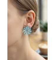 Mey İthalat® Lotus Model Buz Mavisi Renk Kristal Taşlı Kadın Küpe
