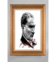 Altın Varaklı Paspartulu Çerçeveli Atatürk Tablo sd166