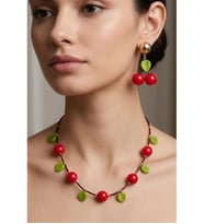 CAM MURANO KİRAZ KOLYE KÜPE SET