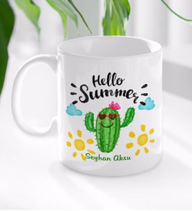 BK Gift Kişiye Özel İsimli Kaktüs Tasarımlı Beyaz Kupa Bardak-8