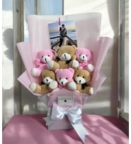 Laynear Kişiye Özel Sevimli Kahverengi Pembe Peluş Ayıcık Buketi