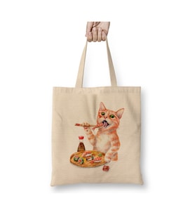 Sushi Cat Kedi Sevimli Beyaz Bez Çanta Uzun Saplı Alışveriş Çantası Plaj Çantası
