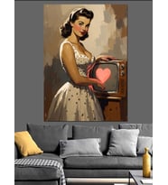 Vintage Elbiseli Romantik Kadın Dekoratif Kanvas - Mdf Ahşap Tablo