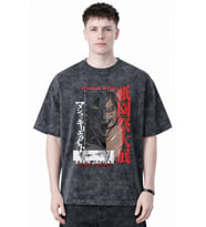 Attack On Titan Eren Jaeger Anime Baskılı Unisex Oversize Eskitme Yıkamalı Tişört