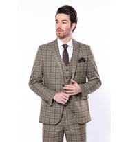Ekose Slim Fit Kahverengi Erkek Ceket - Wessi (Bej)