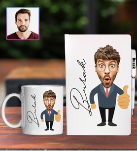 Kişiye Özel Karikatür Tasarım Defter Kalem Kupa Hediye Seti 96176