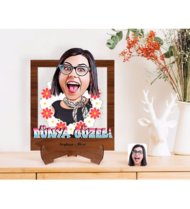 BK Gift Kişiye Özel Anneler Günü Temalı Dünya Güzeli Karikatürlü Ahşap Standlı 3D Biblo-1 (Beyaz)