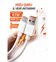Hızlı Şarj Data Kablosu TYPE-C TO USB-A 67 Watt 6 Amper 1 Metre Hızlı Veri Aktarım Kablosu