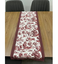 Toile De Jouy Monet Runner 40x110 cm  %100 Pamuk Dijital Baskılı Masa Örtüsü  Country Tarzı Fransı (Bordo)