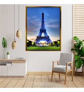 Tablore Mavi Işıklı Eyfel Kulesi Paris Şehir Manzarası Çerçeveli Kanvas Tablo Modern Salon Dekoru