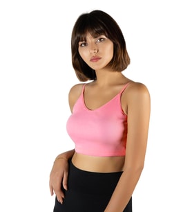 Kadın Pembe İp Askılı Fitted/Vücuda Oturan Fitilli Örme Crop Top Bluz 23K-TRP-CRP05