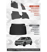 Sahler Volskwagen T-Cross 2022+ Uyumlu 4.5D Premium Havuzlu Oto Paspas ve Liner Marka 3D ALT Bagaj Havuzu