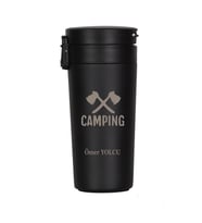 İsme Özel Premium Çelik Termos Bardak Kilitli Kapaklı 350 ML - Camping (Siyah)