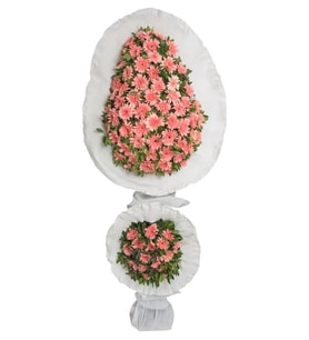Pembe Gerbera Ayaklı Sepet Çift Katlı