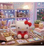 Hello Kitty 3D Kabartmalı Figürlü Seramik Kupa - Özel Tasarım Kawaii Hediye ve Koleksiyon Kupası