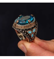 Gümüş Aquamarine Taşlı Erkek Yüzük