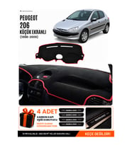 PEUGEOT 206 KÜÇÜK EKRANLI (1998-2009) Uyumlu Torpido Örtüsü Torpido Kılıfı - Siyah Kırmızı
