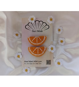 Kız Çocuk Portakal Meyveli 2'li Toka Seti Hand Made Örgü Toka