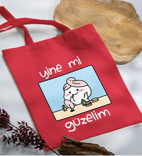 BK Gift Yine Mi Güzelim Tasarımlı Kırmızı Kumaş Bez Çanta, Baskılı Omuz Çantası, Alışveriş Çantası, Arkadaşa Hediye-1