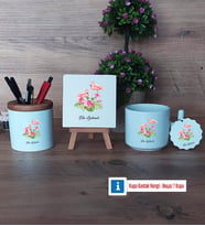 Flamingo Dekoratif Taş, Kalemlik, T Kupa Bardak, Ahşap Anahtarlık HediyeArkadaşa Doğum Günü Hediyesi (Model 1)
