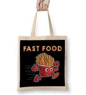 Cute & Funny Fast Food Running French Fries Punny Bez Çanta Uzun Saplı