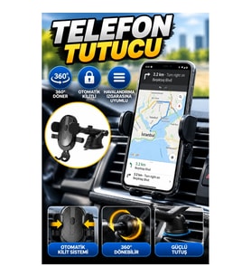 Havalandırma Izgarası Telefon Tutucu – 360° Döner Ayarlanabilir Otomatik Kilitli Araç Standı