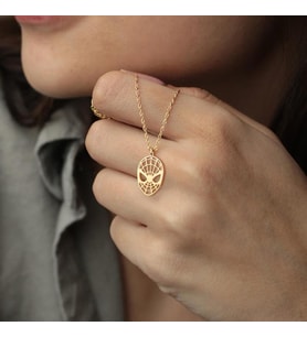 Kişiye Özel Spiderman Maske Figürlü Kolye 925K Gümüş (Gold)