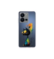 Vivo Y22s ile Uyumlu Splash Kedi Tasarımlı Şeffaf Silikon Kılıf