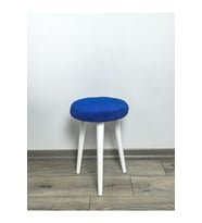 Peluş Puf Dekoratif Ahşap 3 Beyaz Ayaklı Tabure