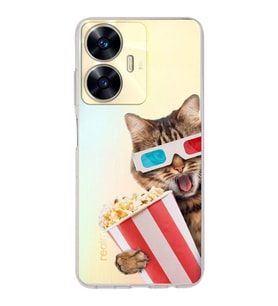 PrintiFy Realme C55 ile Uyumlu Kedi 1 Kamera Korumalı Şeffaf Kılıf