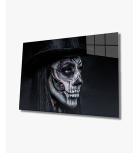 Kadınlar Şeker Kafatası Cam Tablo 4mm Dayanıklı Temperli Cam, Women Sugar Skull Glass Wall Art