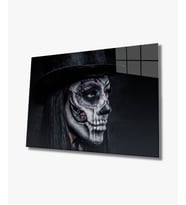 Kadınlar Şeker Kafatası Cam Tablo 4mm Dayanıklı Temperli Cam, Women Sugar Skull Glass Wall Art
