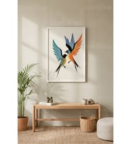 Kuşlar ve Doğa Minimalist 1. Kalite Ahşap Çerçeveli Tablo
