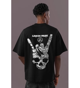 Tasarım Linkin Park Rock Metal Sırt Baskılı Unisex Oversize Müzik Grubu Tişört