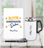 Kişiye Özel Babalar Günü Hediyesi Dede Temalı Defter & Kalem & Çelik Termos Seti