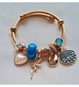 İncili Midye Charmlı Gümüş Pandora Model Şık Bileklik Mavi